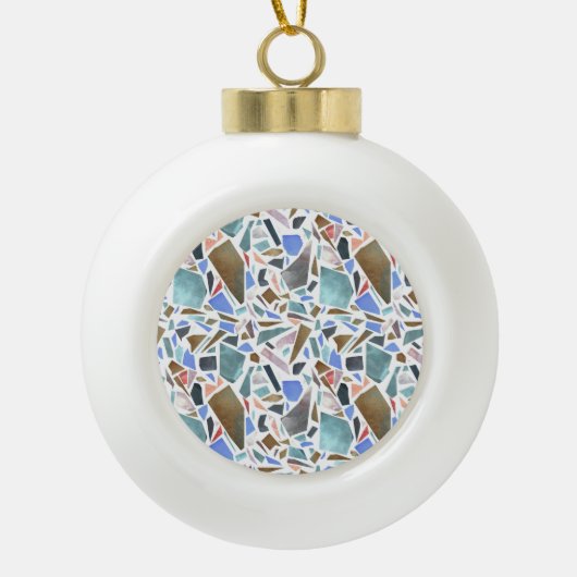 Abstracte waterverf: handgetekende witte achtergro keramische bal ornament (Voorkant)