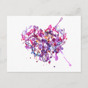 Abstracte Waterverf Hart voor Valentijnsdag Feestdagenkaart