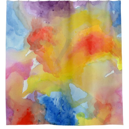 Abstracte Waterverf Heldere, levendige kleuren sch Douchegordijn (Voorkant)