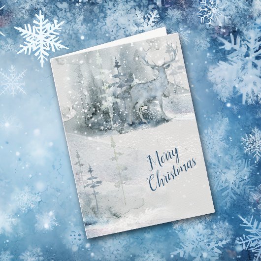 Abstracte Waterverf herten in het bos kerst Feestdagen Kaart