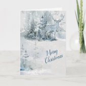 Abstracte Waterverf herten in het bos kerst Feestdagen Kaart (Voorkant)