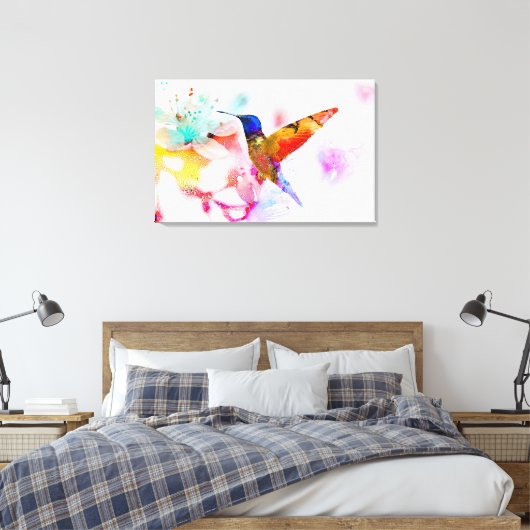 Abstracte Waterverf Hummingbird Canvas Afdruk (Insitu (Slaapkamer))