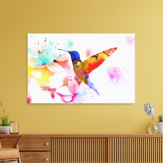 Abstracte Waterverf Hummingbird Canvas Afdruk (Insitu (Woonkamer))
