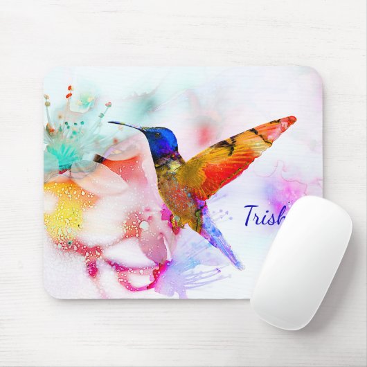 Abstracte Waterverf Hummingbird Muismat (Met muis)