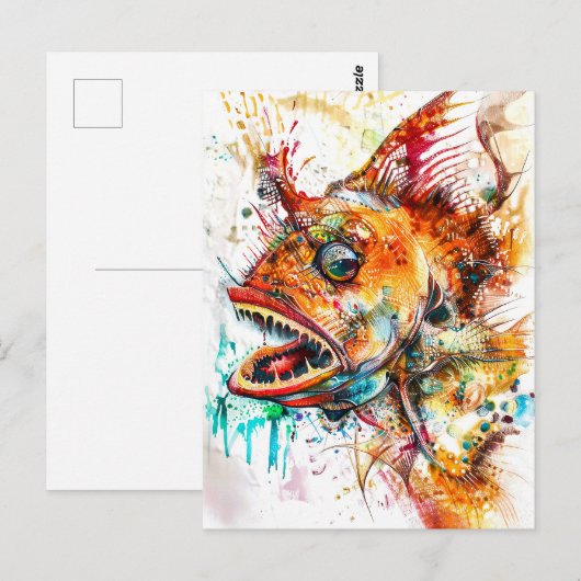 Abstracte Waterverf Illustratie van een Deep-Zee A Briefkaart (Voorkant / Achterkant)