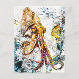 Abstracte waterverf illustratie van een inktvis briefkaart