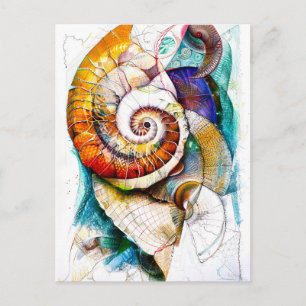 Abstracte Waterverf Illustratie van een Nautilus Briefkaart