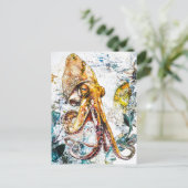 Abstracte Waterverf Illustratie van een Squid Briefkaart (Staand voorkant)