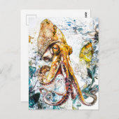 Abstracte Waterverf Illustratie van een Squid Briefkaart (Voorkant / Achterkant)