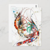Abstracte Waterverf Illustratie van Garnalen Briefkaart (Voorkant / Achterkant)