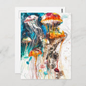Abstracte Waterverf Illustratie van kwallen Briefkaart (Voorkant / Achterkant)