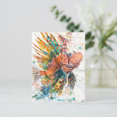 Abstracte waterverf illustratie van leeuwvis briefkaart (Staand voorkant)