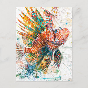 Abstracte waterverf illustratie van leeuwvis briefkaart