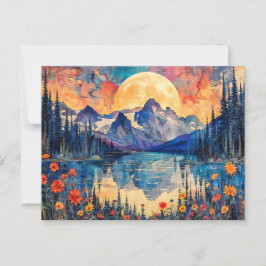 Abstracte waterverf illustratie van Volle Maan voo Briefkaart