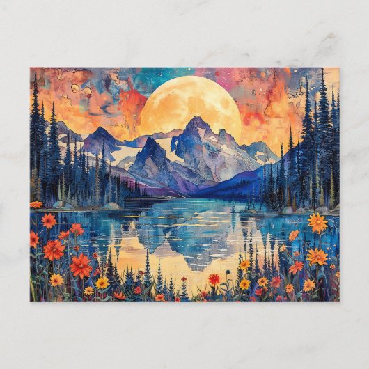 Abstracte waterverf illustratie van Volle Maan voo Briefkaart (Voorkant)