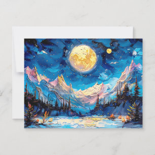 Abstracte waterverf illustratie van Volle Maan voo Briefkaart