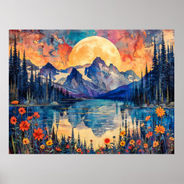 Abstracte waterverf illustratie van Volle Maan voo Poster