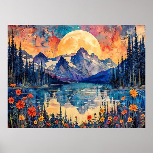 Abstracte waterverf illustratie van Volle Maan voo Poster (Voorkant)