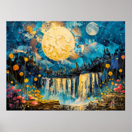 Abstracte waterverf illustratie van Volle Maan voo Poster