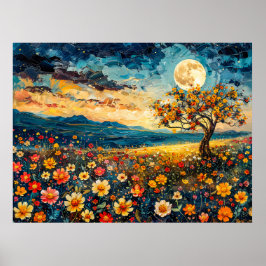 Abstracte waterverf illustratie van Volle Maan voo Poster