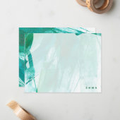 Abstracte Waterverf in Blauwgroen Notitiekaartje (Voorkant / Achterkant in situ)