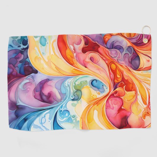 Abstracte Waterverf in zonsondergangkleuren Golfhanddoek (Horizontaal)