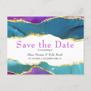 Abstracte Waterverf Ink Fuchsia Roze Blauwgroen go Aankondigingskaart