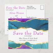 Abstracte Waterverf Ink Fuchsia Roze Blauwgroen go Aankondigingskaart (Voorkant / Achterkant)