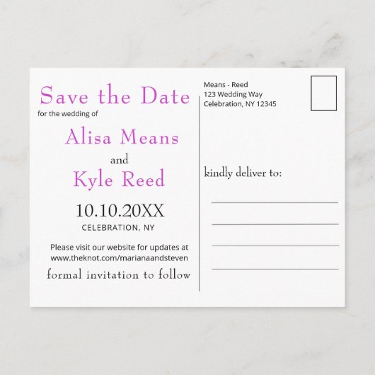 Abstracte Waterverf Ink Fuchsia Roze Blauwgroen go Aankondigingskaart (Achterkant)