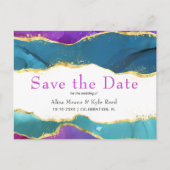 Abstracte Waterverf Ink Fuchsia Roze Blauwgroen go Aankondigingskaart (Voorkant)