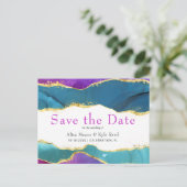 Abstracte Waterverf Ink Fuchsia Roze Blauwgroen go Aankondigingskaart (Staand voorkant)