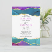 Abstracte Waterverf Ink Fuchsia Roze Blauwgroen Go Kaart (Staand voorkant)