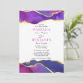 Abstracte Waterverf Ink Fuchsia Roze Paars Gold Kaart (Staand voorkant)