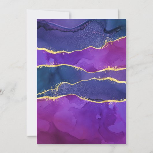 Abstracte Waterverf Ink Fuchsia Roze Paars Gold Kaart (Achterkant)