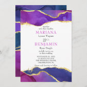 Abstracte Waterverf Ink Fuchsia Roze Paars Gold Kaart (Voorkant / Achterkant)