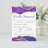Abstracte Waterverf Ink Fuchsia Roze Paars Gold RSVP Kaartje (Staand voorkant)