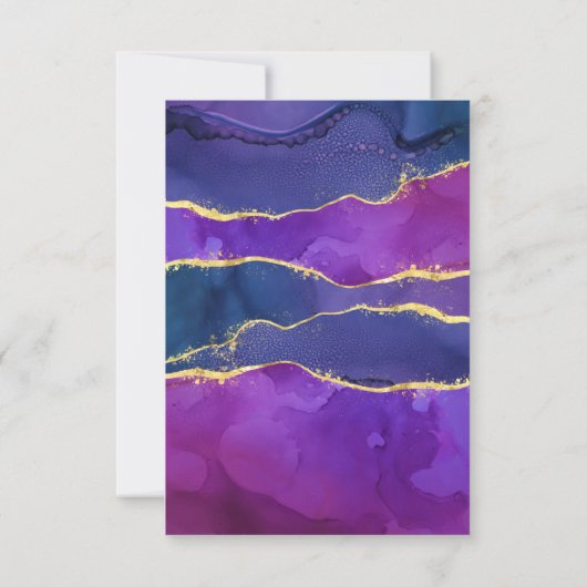 Abstracte Waterverf Ink Fuchsia Roze Paars Gold RSVP Kaartje (Achterkant)