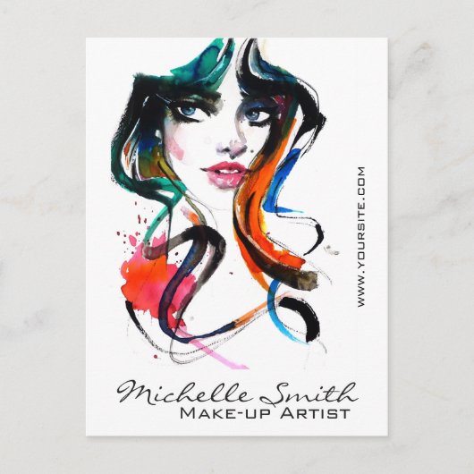 Abstracte Waterverf inkt kleurrijke vrouw make-up Briefkaart (Voorkant)