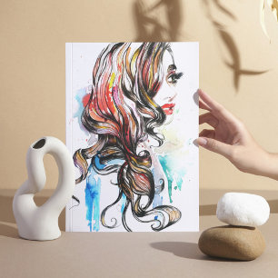 Abstracte Waterverf inkt kleurrijke vrouw make-up  Poster