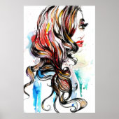 Abstracte Waterverf inkt kleurrijke vrouw make-up  Poster (Voorkant)