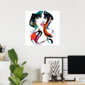 Abstracte Waterverf inkt kleurrijke vrouw make-up  Poster (Thuiskantoor)