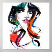 Abstracte Waterverf inkt kleurrijke vrouw make-up  Poster (Voorkant)
