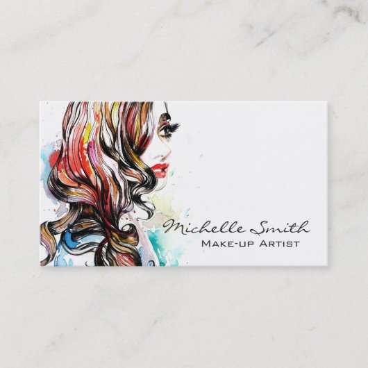 Abstracte Waterverf inkt kleurrijke vrouw make-up Visitekaartje (Voorkant)