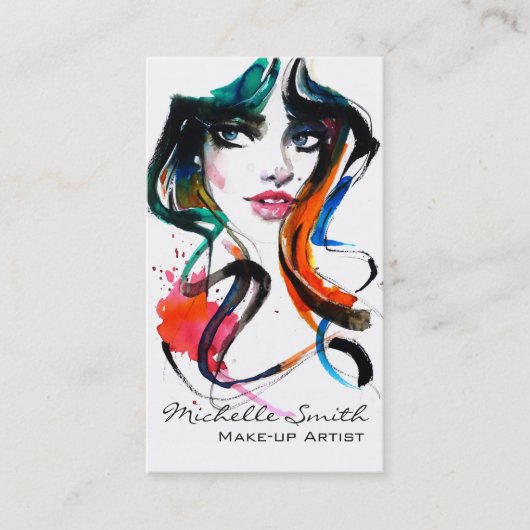 Abstracte Waterverf inkt kleurrijke vrouw make-up  Visitekaartje (Voorkant)