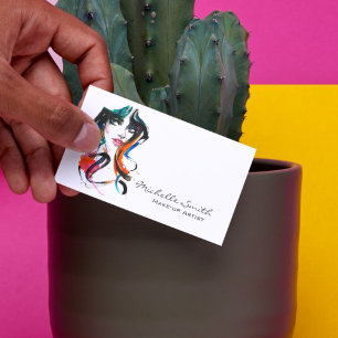 Abstracte Waterverf inkt kleurrijke vrouw make-up Visitekaartje