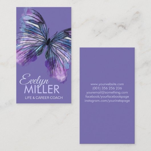 Abstracte waterverf-inktvlinder visitekaartje (Voorkant / Achterkant)