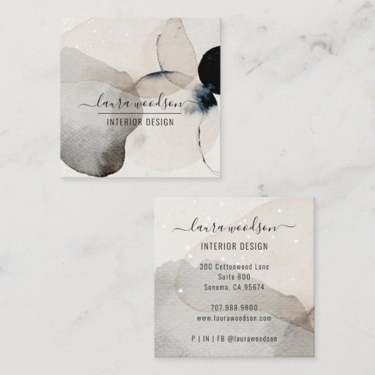 Abstracte Waterverf Interieur Designer Vierkante Visitekaartje (Voorkant / Achterkant)