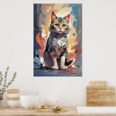 Abstracte Waterverf Kat Expressionisme Schilderij Poster (Keuken)