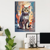 Abstracte Waterverf Kat Expressionisme Schilderij Poster (Thuiskantoor)