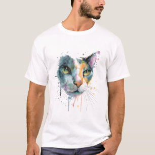 Abstracte waterverf kattengezicht kleurrijke kunst t-shirt